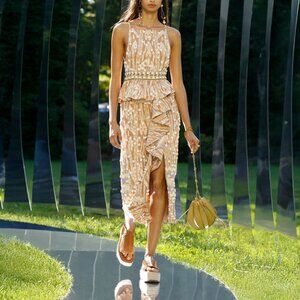 Ulla Johnson Valory Sea Shell Embroidered Ruffled Midi Dress Size 8